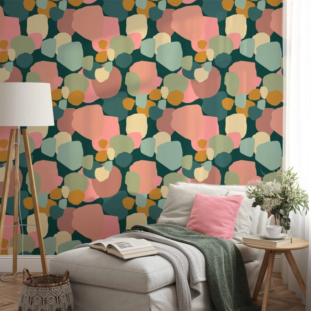 Abstract Exotic Pebbles Illustration Wallpaper, Soft Pastel Geometric Peel & Stick Wall Mural