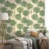 Abstract Green Monstera Leaves Illustration Wallpaper, Timeless Green Leaf Peel & Stick Wall Mural