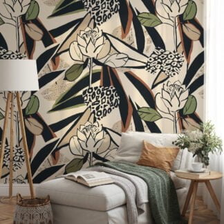 Abstract Flower Design Illustration Wallpaper, Bold Floral Stripes Peel & Stick Wall Mural