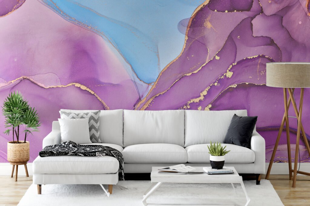 Bright Purple And Blue Alcohol Ink Art Marble Wallpaper, Majestic Purple Marble Peel & Stick Wall Mural