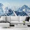 Abstract Flat Art Snowy Mountains Illustration Wallpaper, Blue Mountains Landscape Peel & Stick Wall Mural