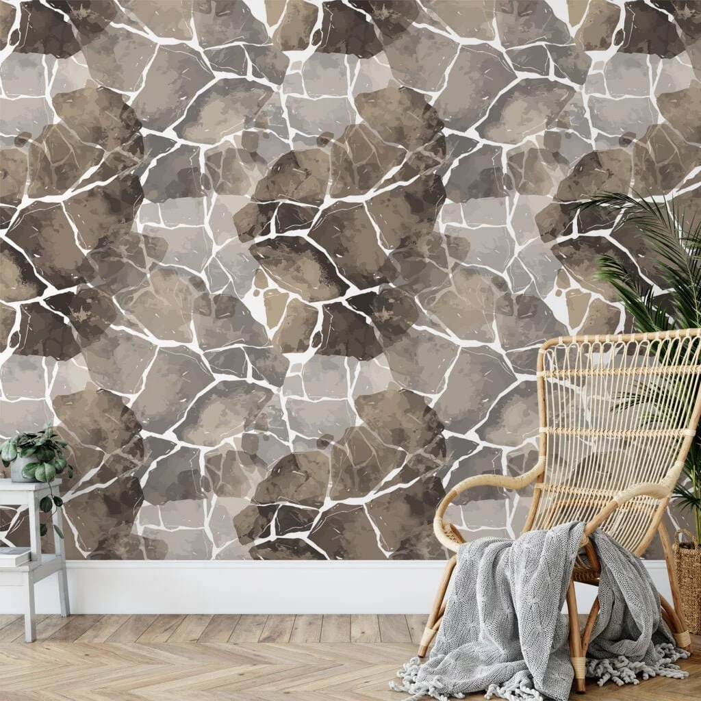 Abstract Cracks Illustration Wallpaper, Elegant Neutral Marble Peel and Stick Wall Mural