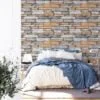 Large Brick Stone Wall Wallpaper, Contemporary Layered Stone Faux Peel & Stick Wall Mural