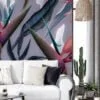 Dark Themed Birds Of Paradise Tropical Wallpaper, Sleek Abstract Botanical Peel & Stick Wall Mural