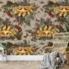 Floral Mystic Sun Illustration With Butterflies And Dragonflies Wallpaper, Enchanted Forest Peel & Stick Wall Mural