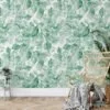 Watercolor Style Green Leaves Pattern Wallpaper, Tranquil Green Foliage Peel & Stick Wall Mural