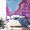 Bright Purple And Blue Alcohol Ink Art Marble Wallpaper, Majestic Purple Marble Peel & Stick Wall Mural