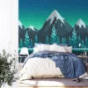 Pixel Art Snowy Mountains And Trees Wallpaper, Pixelated Mountain Peaks Peel & Stick Wall Mural