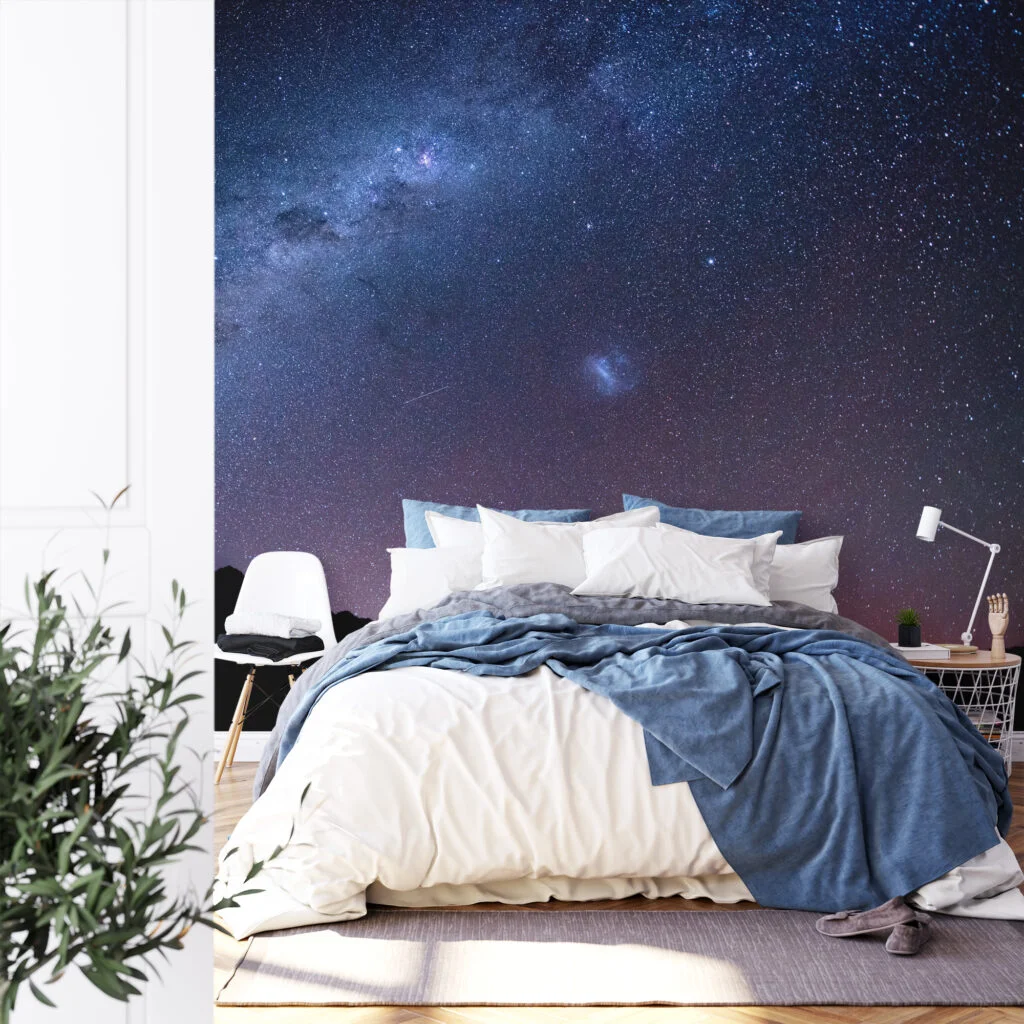 Star Lights In The Sky Wallpaper, Starry Night Sky Over Mountains Peel & Stick Wall Mural