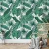 Green Tropical Leaves Illustration Wallpaper, Lush Greenery Sketch Peel & Stick Wall Mural