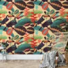 Retro Tropical Illustration With Toucans Wallpaper, Vibrant Jungle Peel & Stick Wall Mural