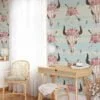 Watercolor Bull Skull With Flowers Illustration Wallpaper, Boho Chic Skull & Floral Peel & Stick Wall Mural