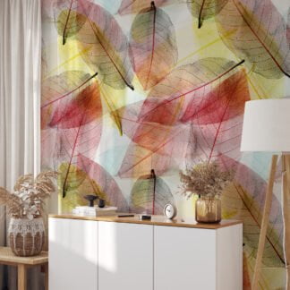 Large Colorful Leaves Wallpaper, Translucent Autumn Peel & Stick Wall Mural