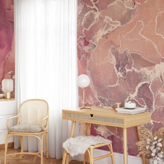Peach Pink Alcohol Ink Art Marble Wallpaper, Warm Rose Marble Peel & Stick Wall Mural