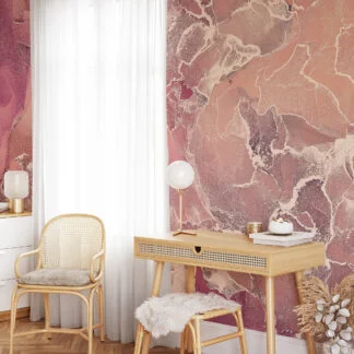 Peach Pink Alcohol Ink Art Marble Wallpaper, Warm Rose Marble Peel & Stick Wall Mural