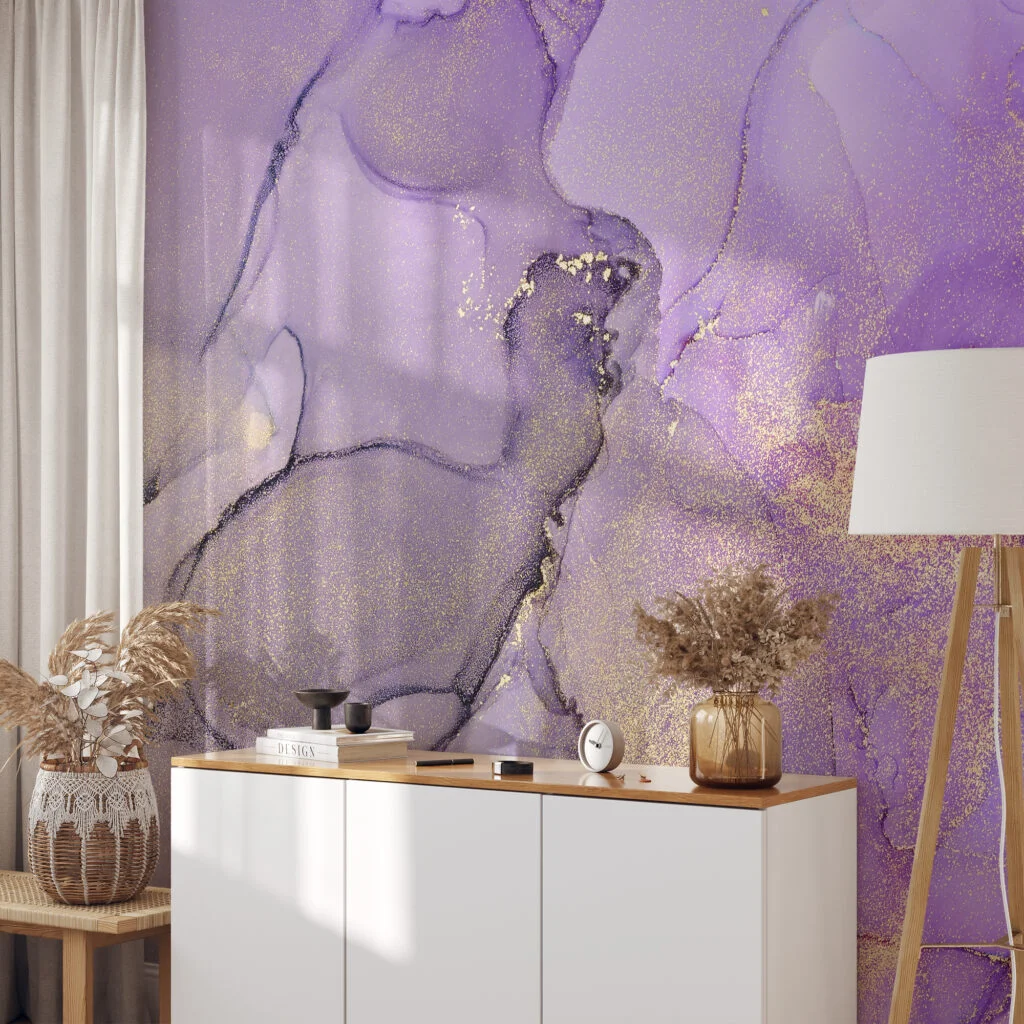 Light Purple And Brown Alcohol Ink Art Marble Wallpaper, Mystical Mauve Marble Peel & Stick Wall Mural