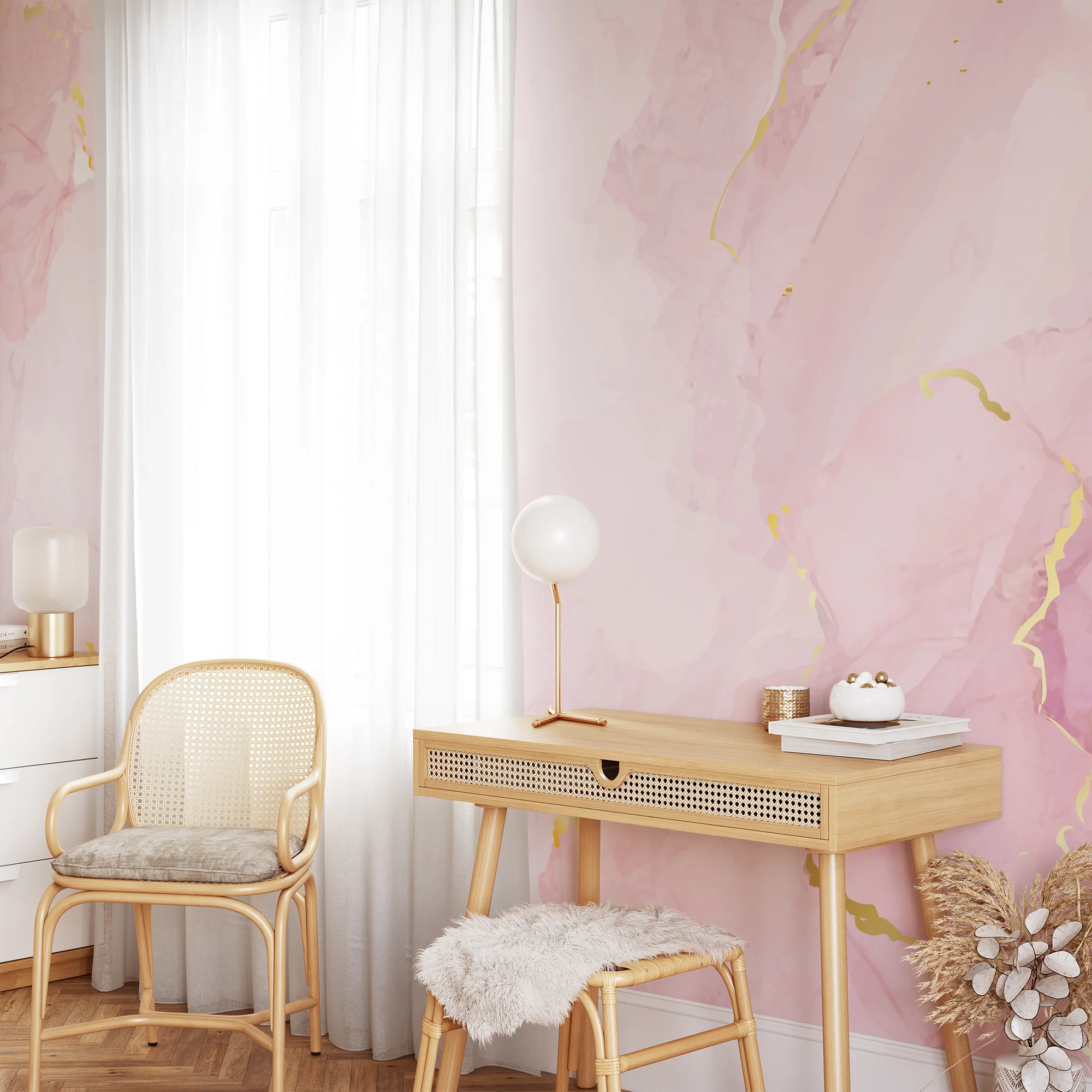Pink Marble Illustration Wallpaper, Soft Luxe Marble Peel & Stick Wall Mural