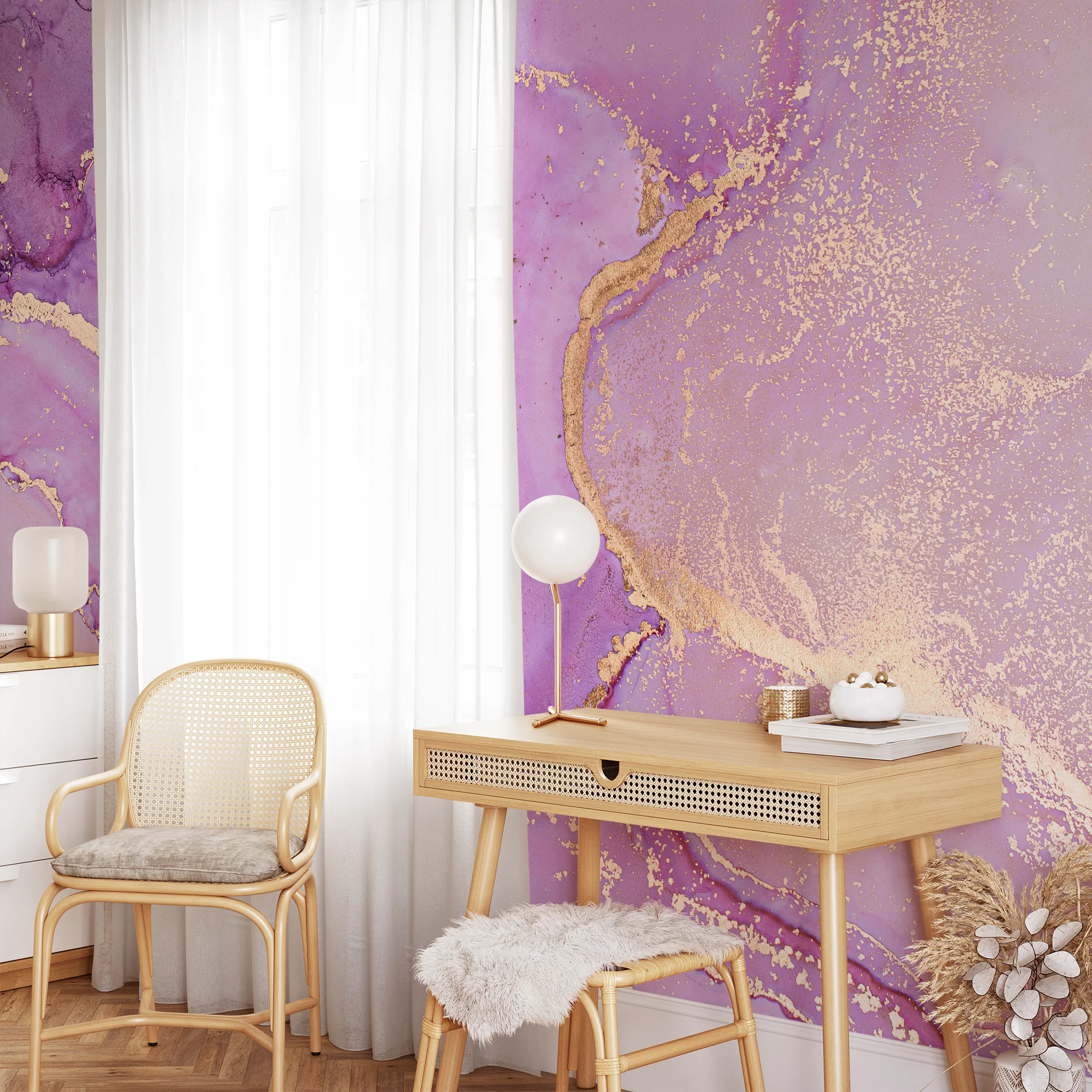 Purple And Pastel Pink Alcohol Ink Art Marble Wallpaper, Pink Lavender Dreams Peel & Stick Wall Mural