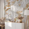 Abstract White And Gold Swirls Wallpaper, Luxe Marble Peel & Stick Wall Mural