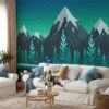 Pixel Art Snowy Mountains And Trees Wallpaper, Pixelated Mountain Peaks Peel & Stick Wall Mural