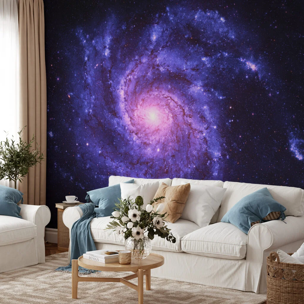 Purple Space Milky Way Wallpaper, Majestic Galaxy Spiral Peel & Stick Wall Mural