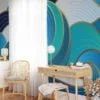 Large Abstract Waves With Blue Shades Wallpaper, Elegant Swirling Waves Peel & Stick Wall Mural