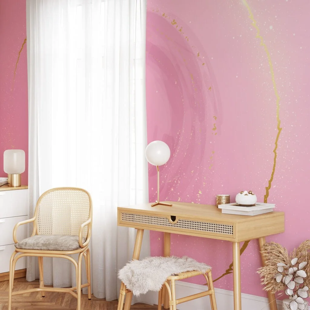 Large Pink Wallpaper With a Centered Circle Design, Abstract Cosmic Pink Swirl Peel & Stick Wall Mural