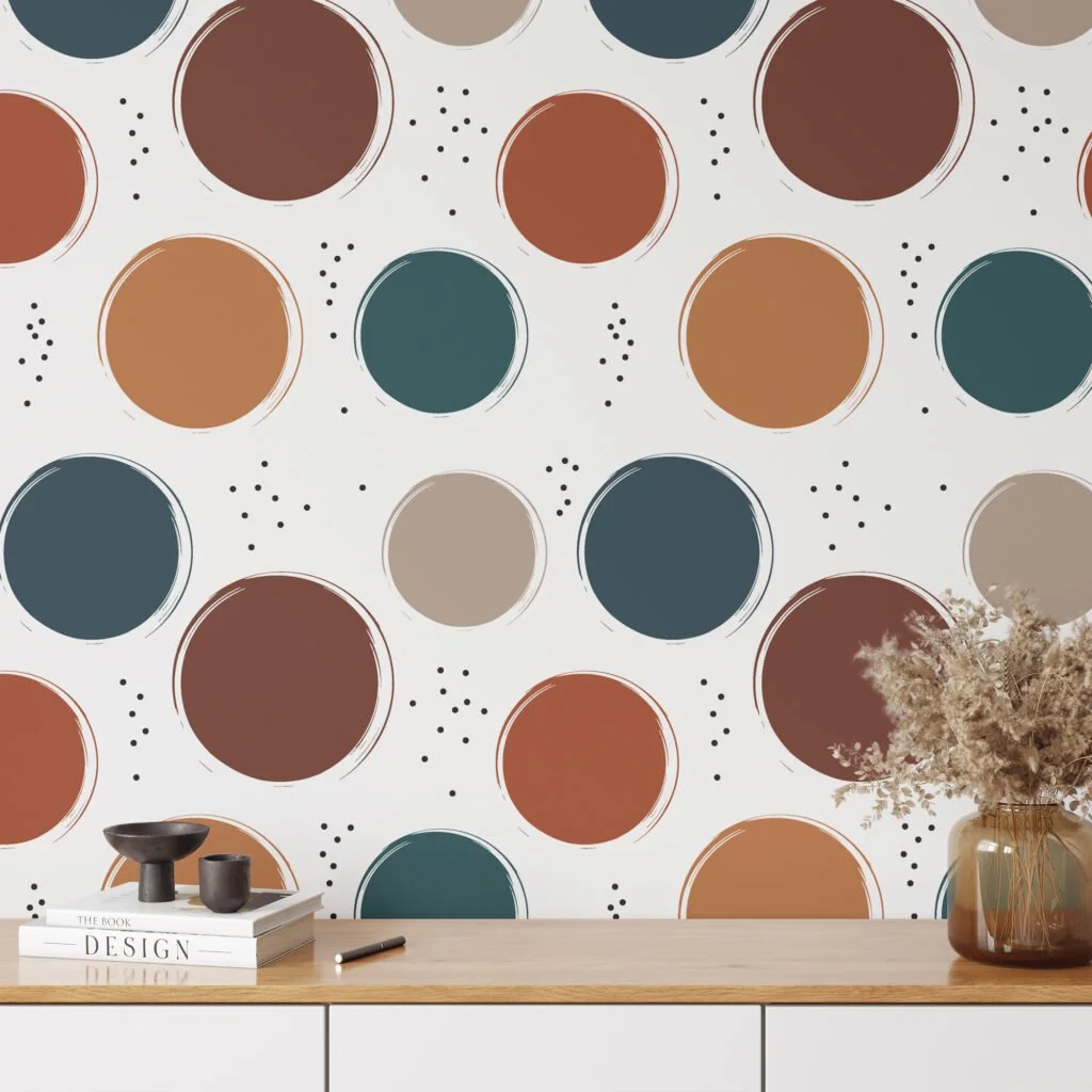 Abstract Pantone Colors Circles Design Illustration Wallpaper, Earthy Toned Circular Pattern Peel & Stick Wall Mural