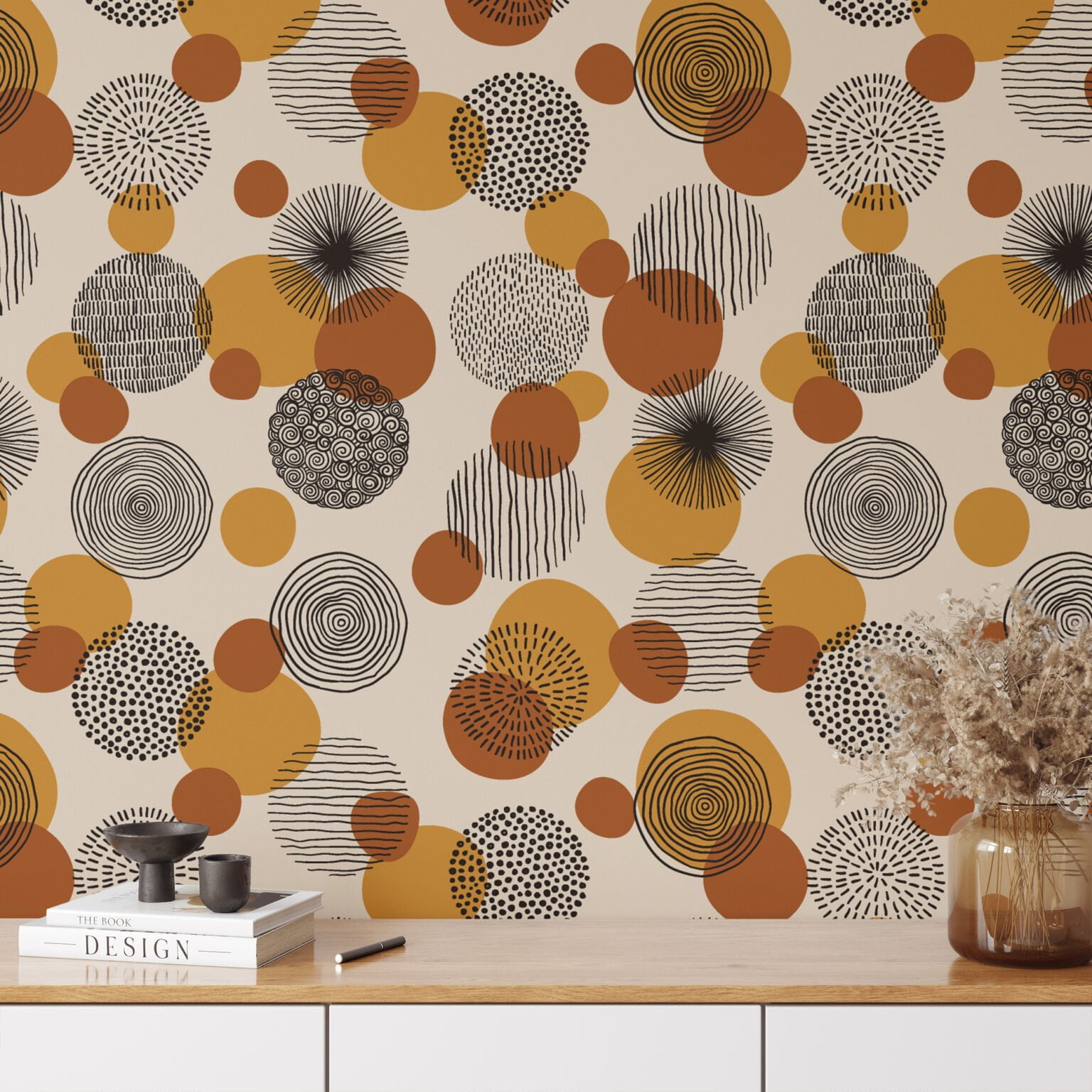 70s Style Circle Patterns Illustration Wallpaper, Retro-Inspired ...