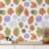 Line Art Leaf Icons Illustration Wallpaper, Playful Nature Sketch Peel & Stick Wall Mural