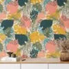 Tropical Abstract Flat Art Monstera Leaves Illustration Wallpaper, Whimsical Tropical Foliage Peel & Stick Wall Mural