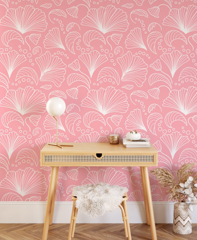 Abstract White Shells Line Art With A Pink Background Wallpaper ...