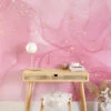 Pink Marble Illustration Wallpaper, Elegant Pink And Gold Specks Peel & Stick Wall Mural