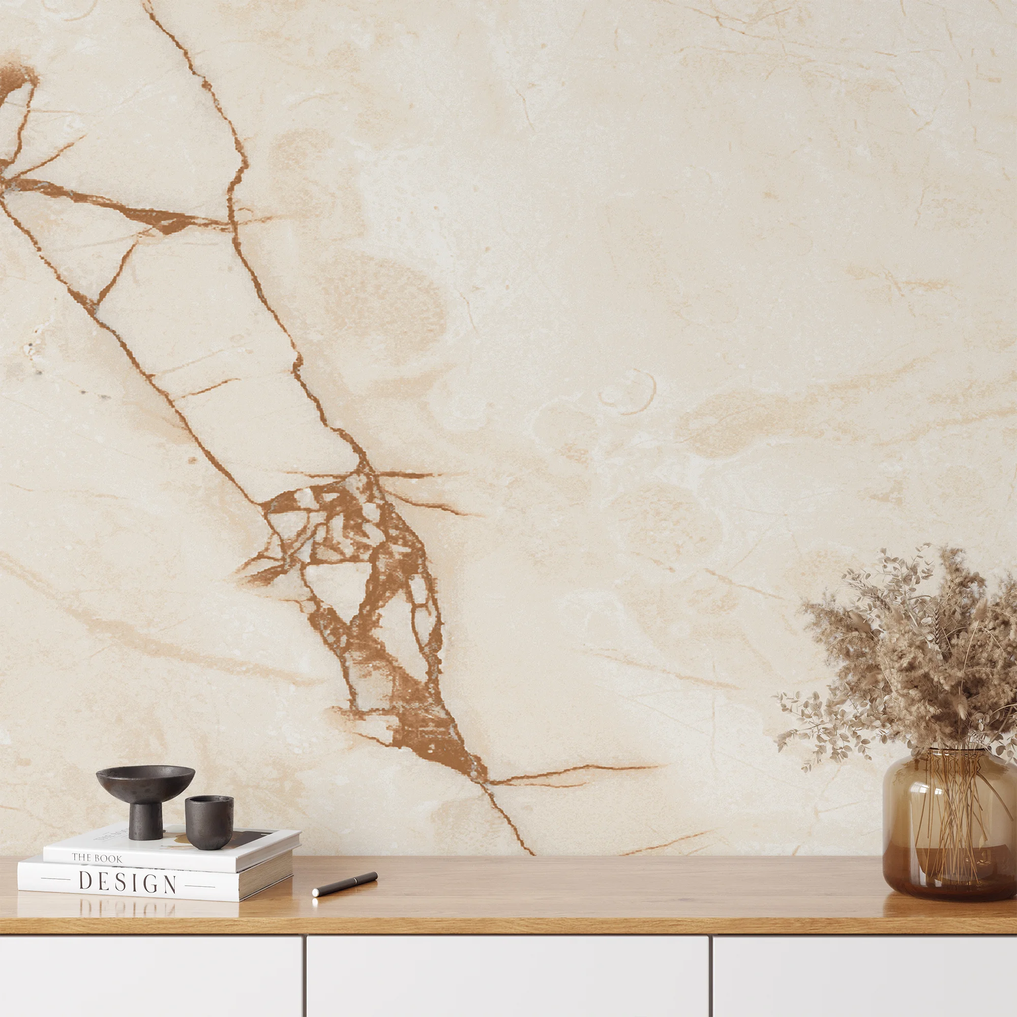 Beige Stone Marble Wallpaper, Luxurious Natural Stone Design Peel & Stick Wall Mural