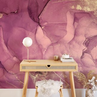 Pink Rose Gold Marble Ink Art Wallpaper, Lavish Deep Pink Peel & Stick Wall Mural