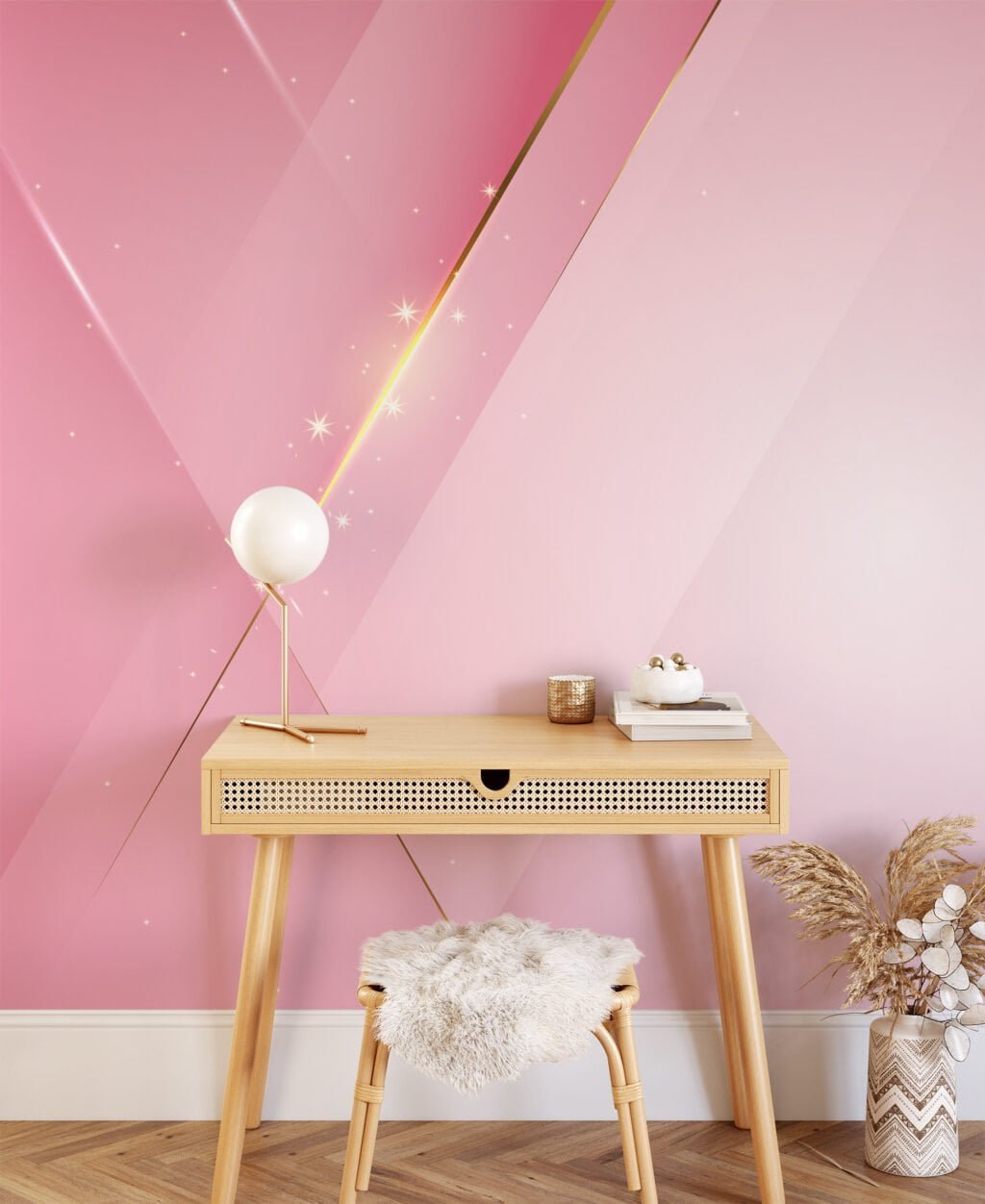 Abstract Modern Pink Shades With A Spark Wallpaper, Geometric Luxury Peel & Stick Wall Mural