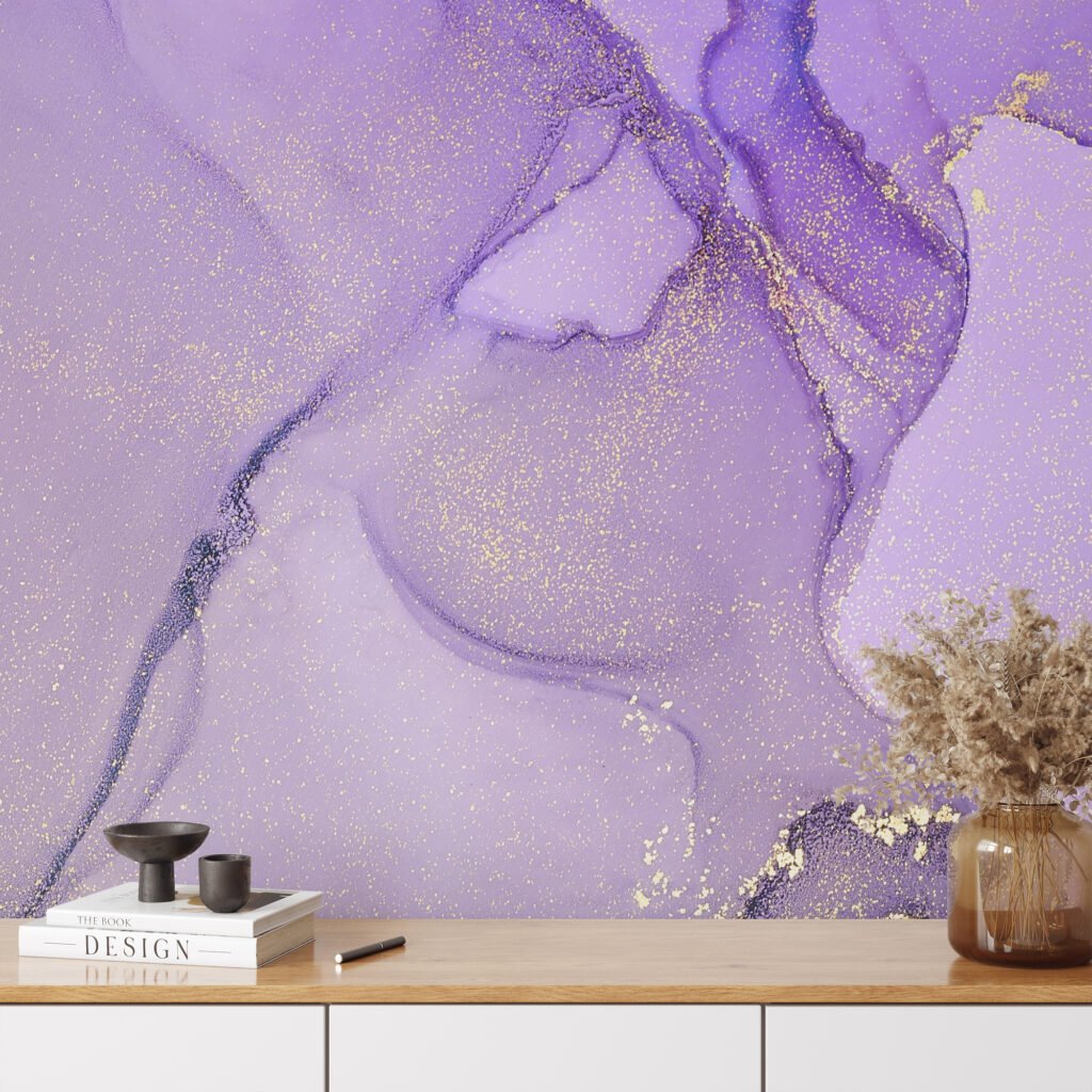 Light Purple And Brown Alcohol Ink Art Marble Wallpaper, Mystical Mauve Marble Peel & Stick Wall Mural