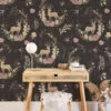 Vintage Floral Design With Reindeers Illustration Wallpaper, Enchanted Forest Peel & Stick Wall Mural