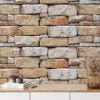 Brick Wall Stone Pattern Wallpaper, Detailed Faux Stonework Peel & Stick Wall Mural