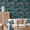 Folk Art Abstract Flower Design Illustration Wallpaper, Abstract Garden Pattern Peel & Stick Wall Mural