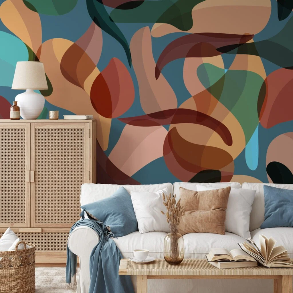 Abstract Colorful Modern Leaves Wallpaper, Modern Organic Shapes Peel & Stick Wall Mural