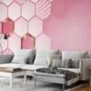 Geometric Style Light Pink Hexagons Illustration Wallpaper, Chic Pink Peel & Stick Wall Mural
