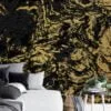 Black And Gold Abstract Design Illustration Wallpaper, Marble Swirl Peel & Stick Wall Mural
