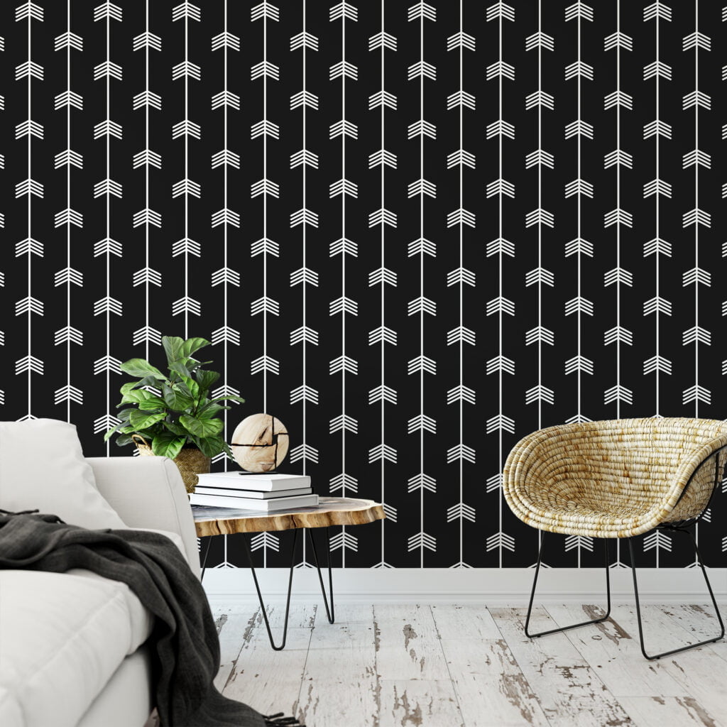 Simple Arrow Pattern Illustration Wallpaper, Minimalist Arrow Line Art Peel & Stick Wall Mural