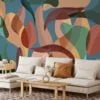 Abstract Colorful Modern Leaves Wallpaper, Modern Organic Shapes Peel & Stick Wall Mural
