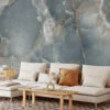Muted Teal Blue Marble Stone Texture Wallpaper, Cool Tranquil Blue Peel & Stick Wall Mural