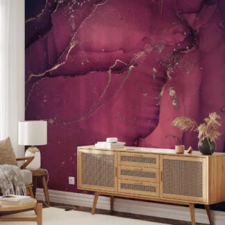 Dark Purple With Fuchsia Marble Ink Art Wallpaper, Majestic Burgundy Marble Peel & Stick Wall Mural