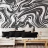 Dark Grey And White Swirl Design Wallpaper, Monochrome Marble Swirl Peel & Stick Wall Mural