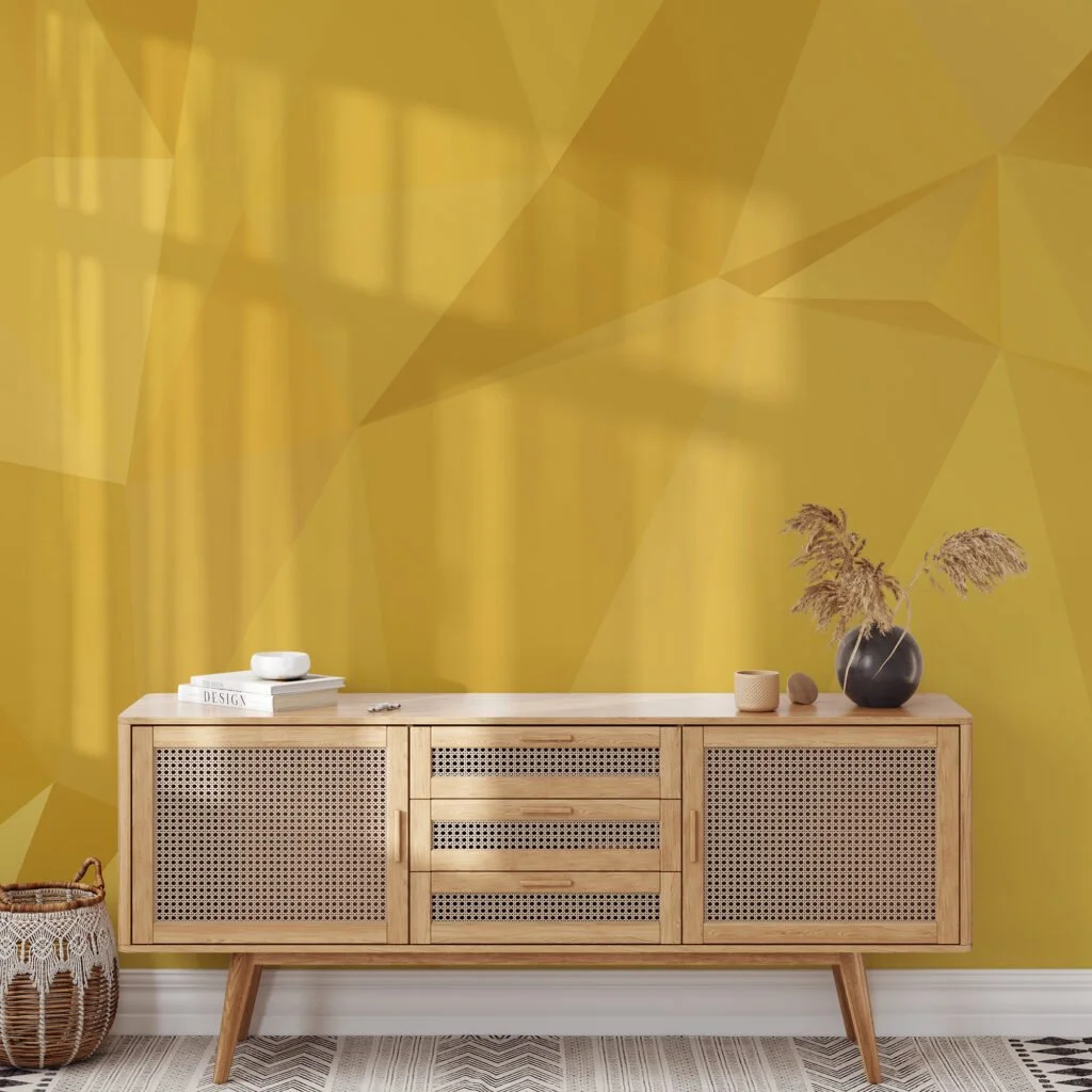 Yellow Abstract Triangles Geometric Pattern Wallpaper, Modern 3D Peel & Stick Wall Mural