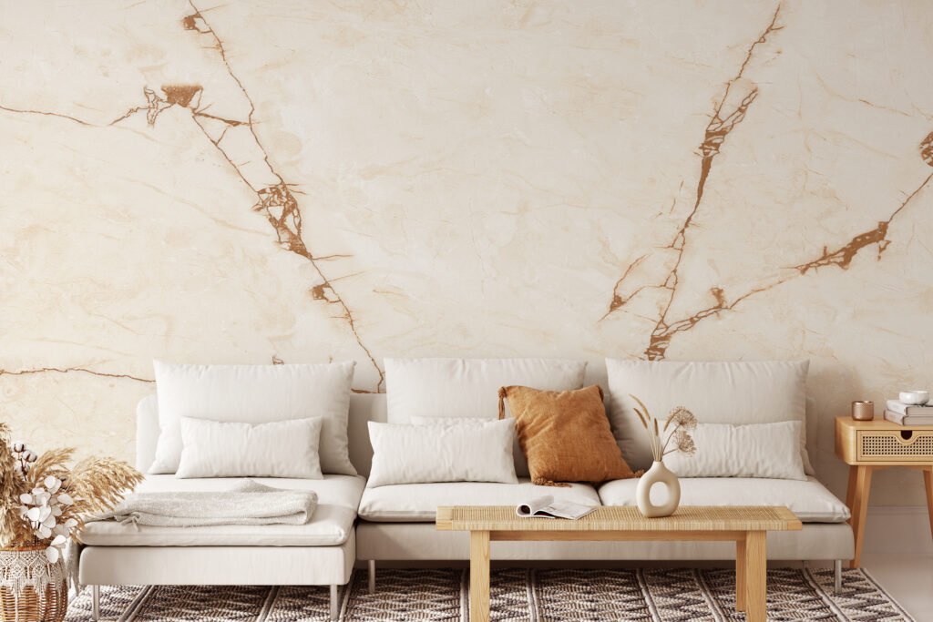 Beige Stone Marble Wallpaper, Luxurious Natural Stone Design Peel & Stick Wall Mural